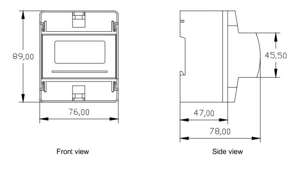 Dimension of DEM-4M1D Single Phase Din Rail Energy Meter