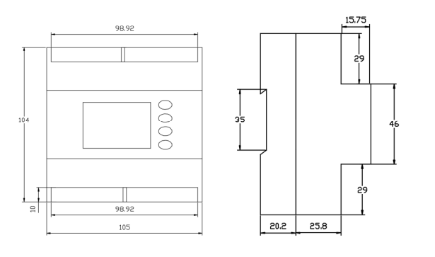 dimension of MCM2400 multi circuit energy meter