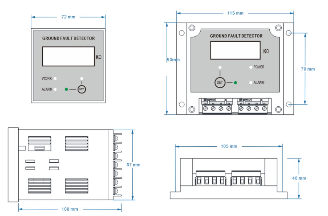 Dimension of ZJJ Series DC Ground Fault Detector Relay