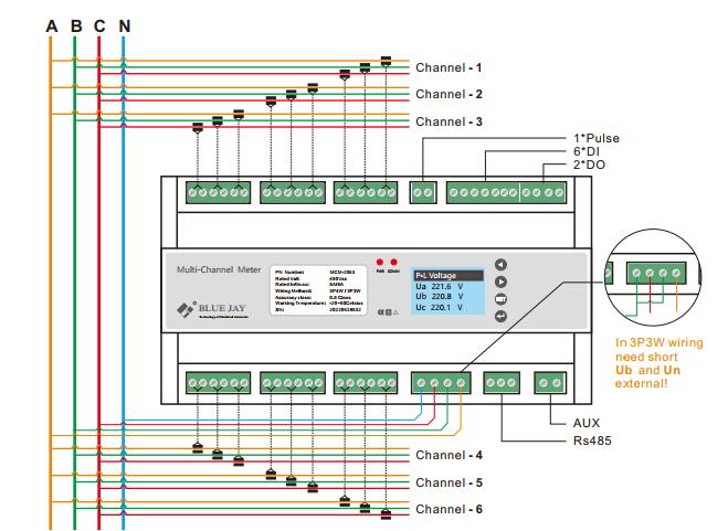 three phase circuit of MCM2600 multi channel power meter