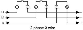 diragram of 2 phase 3 wire energy meter