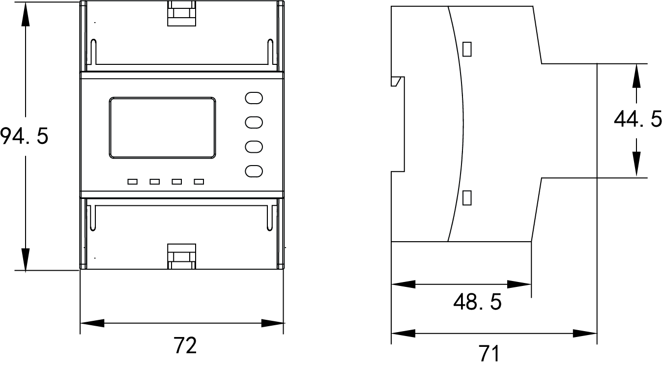 Dimension of DCEM-4MS dual channel dc energy meter